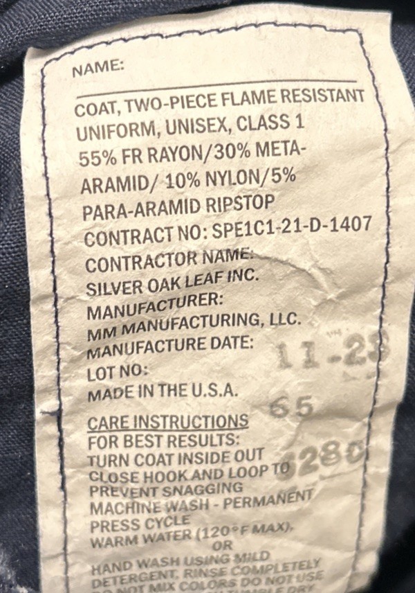 US Navy 2POC Coat Size Medium-Long Flame-Resistant Class-1 Blue Blouse USN