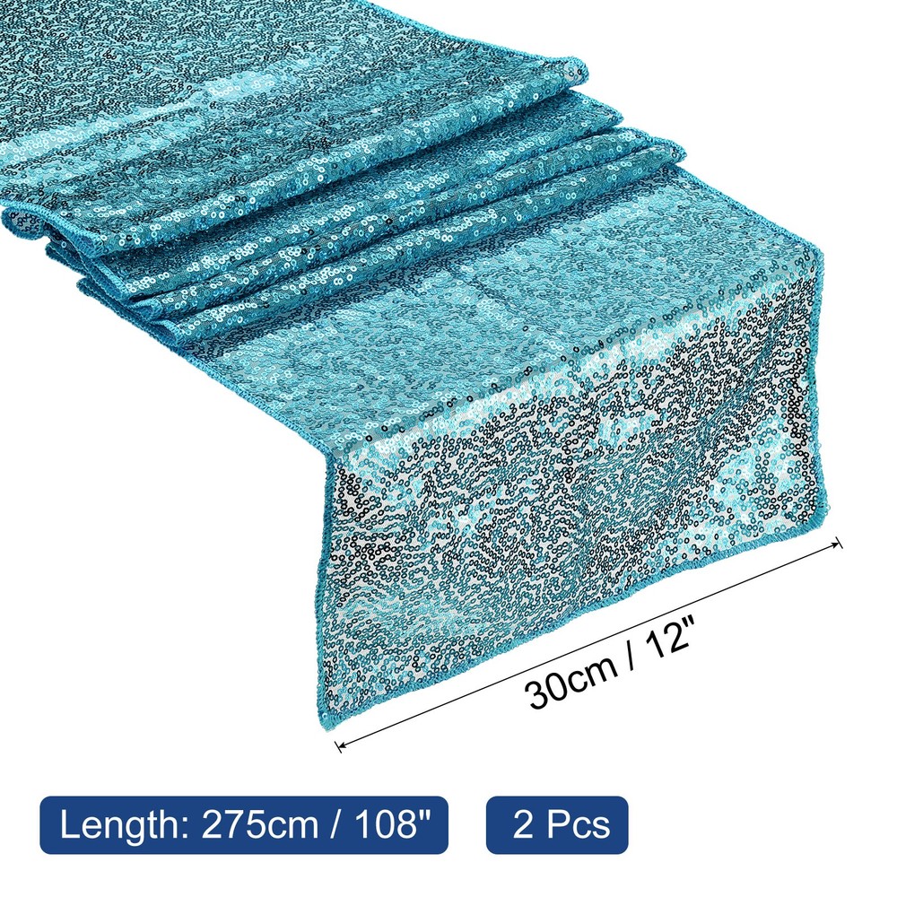 Blue Table Runner 108" x 12", Long Shining Sequin Table Runner, 2Pcs