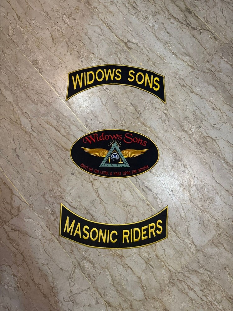 Widows Sons Masonic Riders 3 Piece Patch Set Large Embroidered Back Bikers Patch