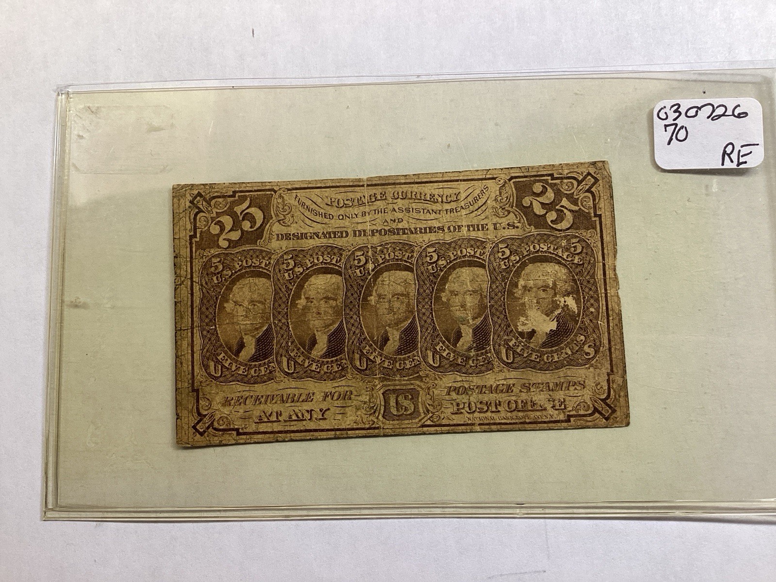 1862-25 Cent Fractional FR1282 Postage Currency 030726 70re
