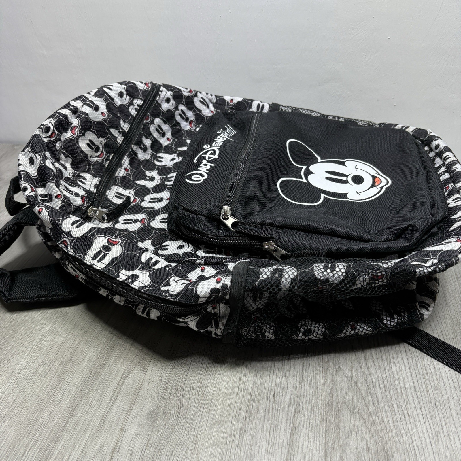 Walt Disney World Backpack Mickey Mouse All Over Print Mickey Net Side Pouches