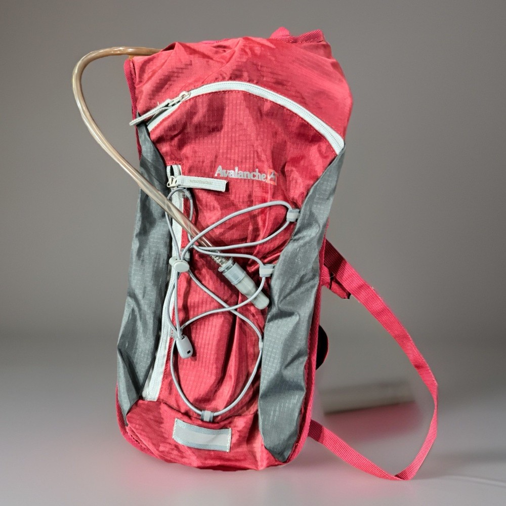 Avalanche Hydration Backpack Red Gray Hiking Running Water Pack w/ Bladder