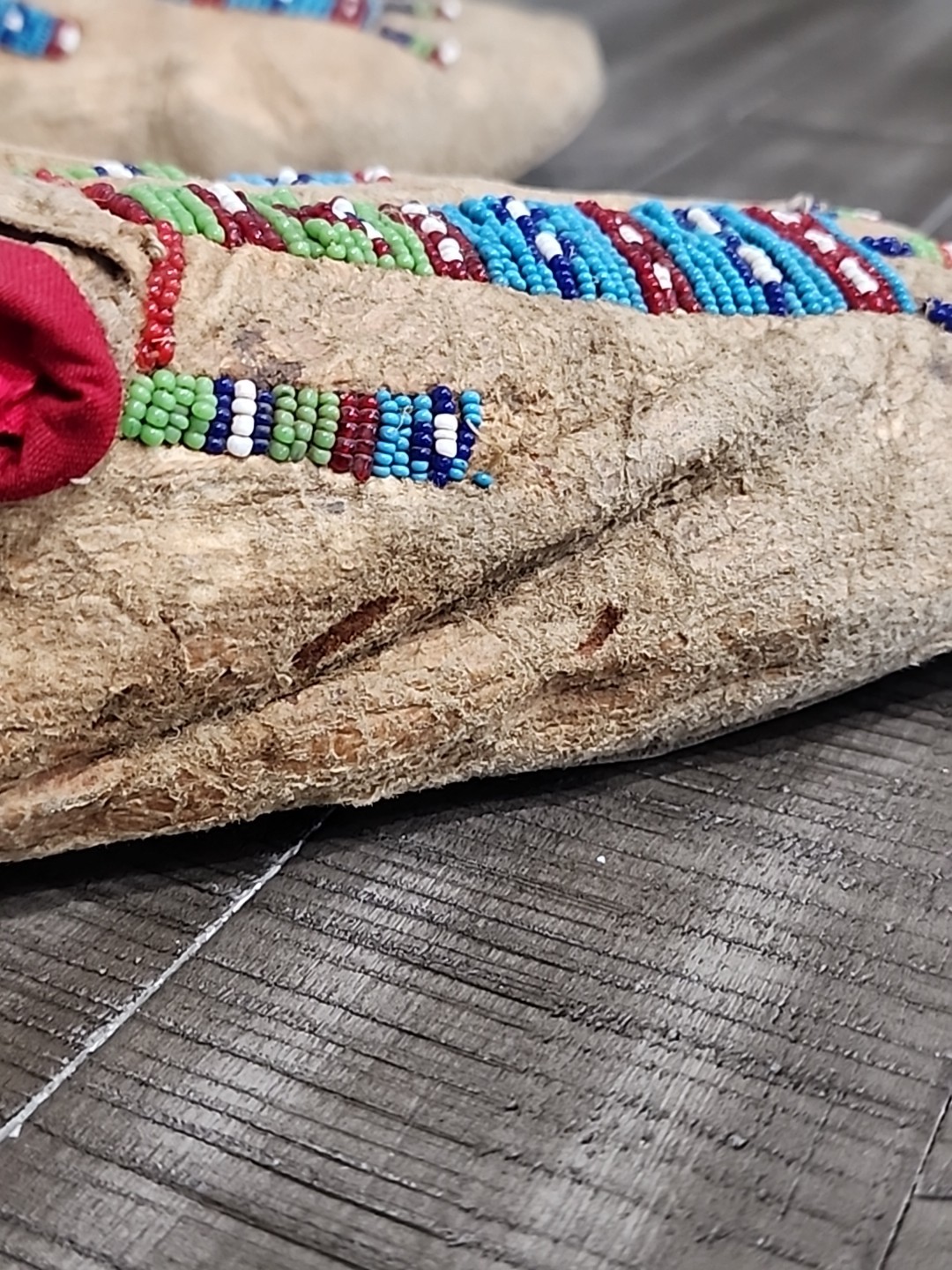 Northern Plains Moccasins with beaded Geometric Pattern Tops C.1890