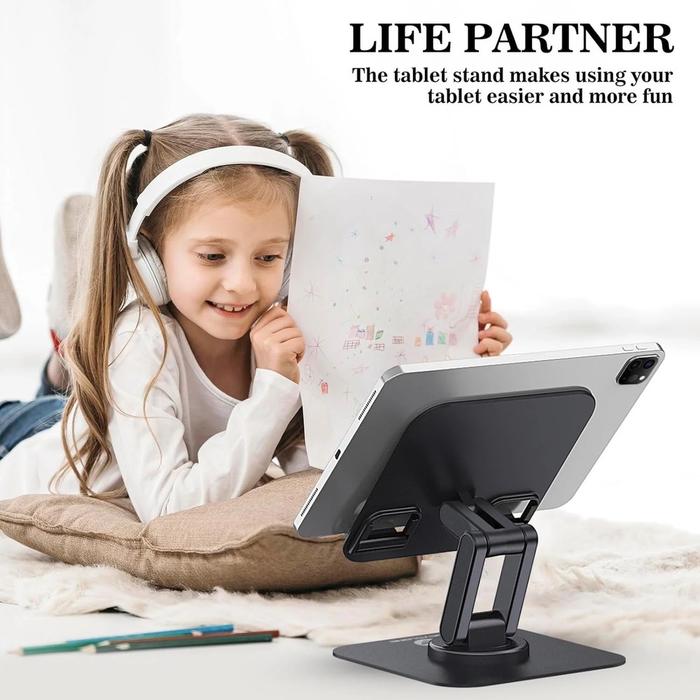 OCYCLONE iPad Stand, 360° Rotating Adjustable Foldable iPad Tablet Holder for De