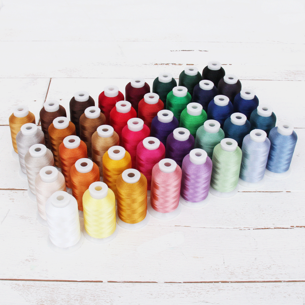 BEST 40 COLOR MACHINE EMBROIDERY THREAD SET - HUGE 1000 METER POLYESTER SPOOLS
