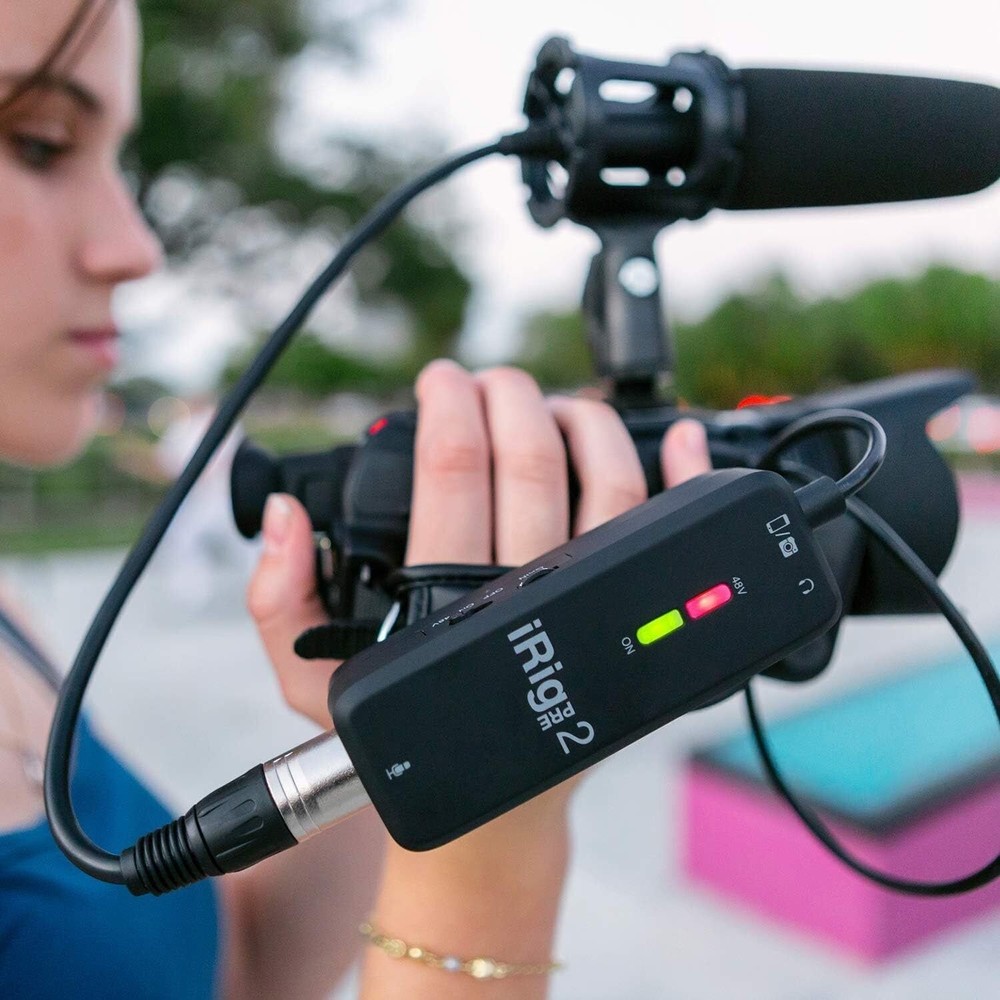 IK Multimedia iRig Pre 2 mic preamp adapter interface on iPhone iPad Android iOS