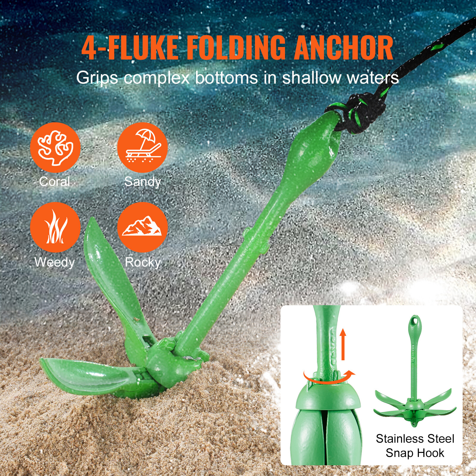 VEVOR Kayak Anchor Kit 3.5 lb Paddle Board Anchor Kit with 26.2 ft Rope and Buoy