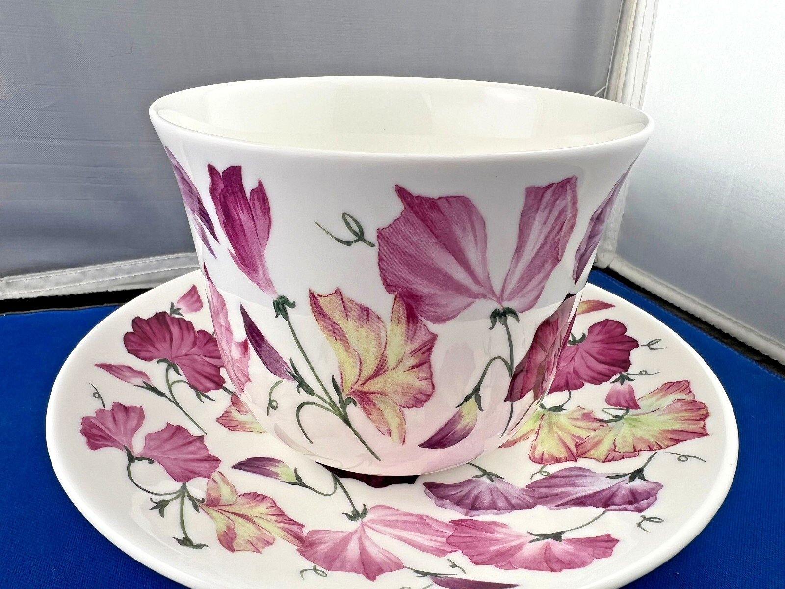 SWEET PEA PINK , BONE CHINA BREAKFAST CUP SAUCER, KIRKHAM, MADE ENGLAND NEW