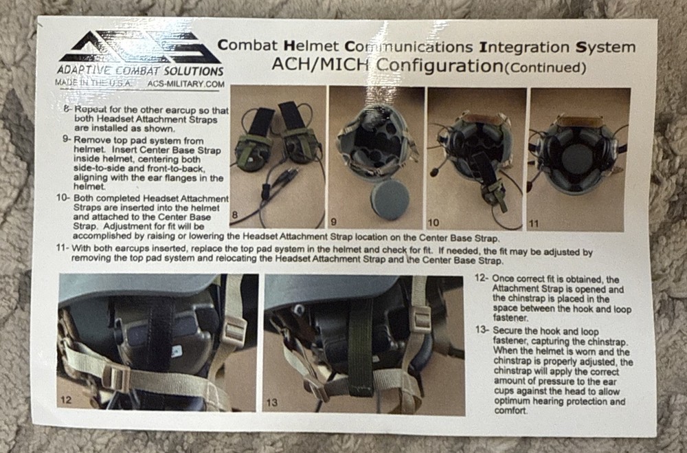 Adaptive Combat Solutions Combat Helmet Communications Integration System MICH