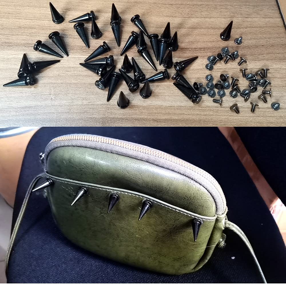 FAZHBARY 40 Pairs Black Cone Spikes Punk Rivets and Screwback Studs Metal Bullet