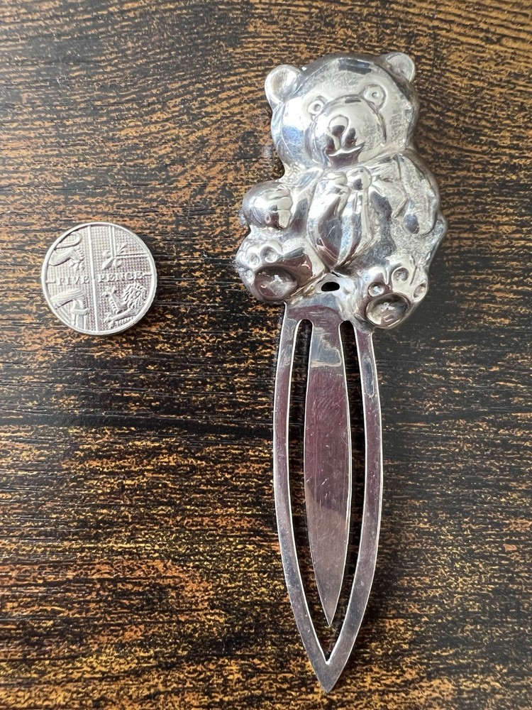 Sterling 925 Solid Silver Teddy Bear Bookmark 9.5cm Booktok Beautiful Gift