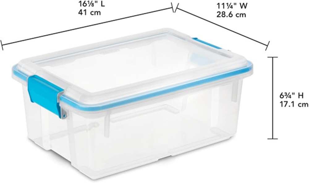 12 Qt Gasket Box, Stackable Storage Bin with Latching Lid and Tight Seal, 6-Pack