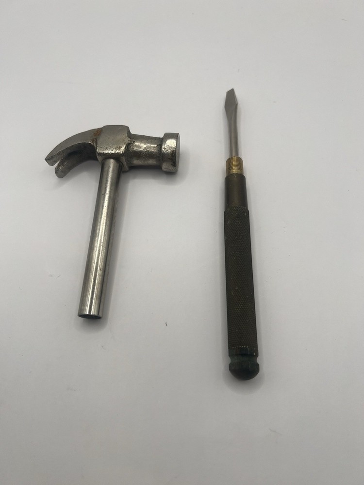 Vintage Nesting Hammer w/ Hidden Screwdrivers Brass Handle