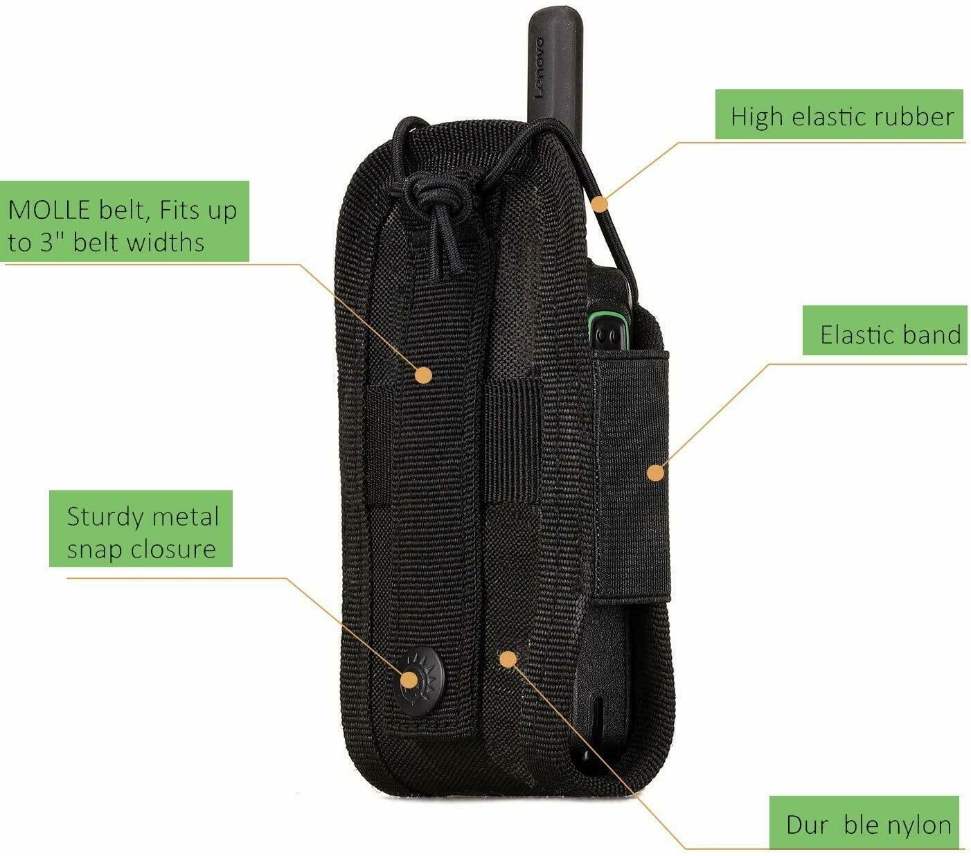 Black Radio Pouch Holder Universal for Duty Belt Walkie Talkie Holster Case Bag