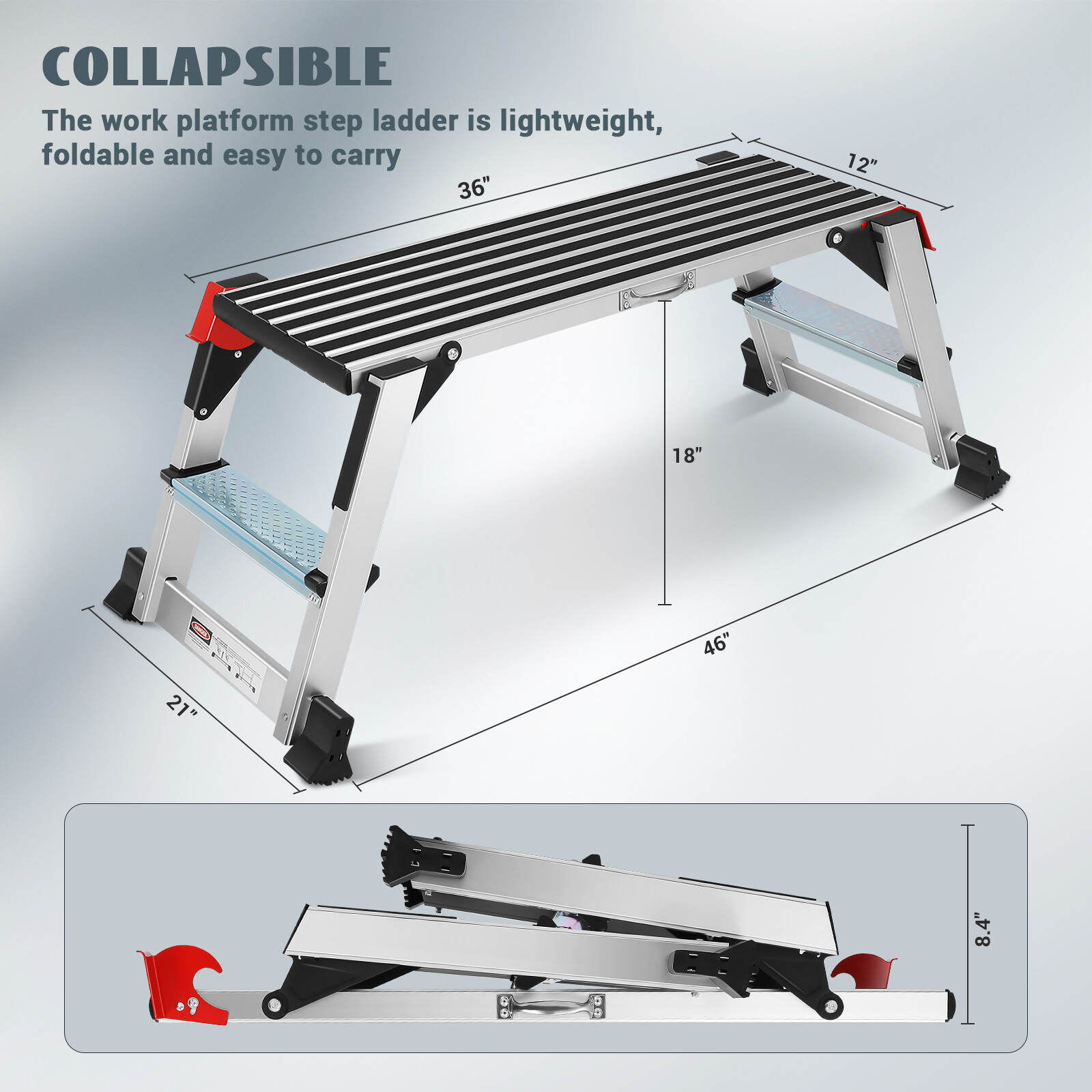 Work Platform Step Ladder Load 330LBS, Non-Slip Aluminum Portable Step Ladder