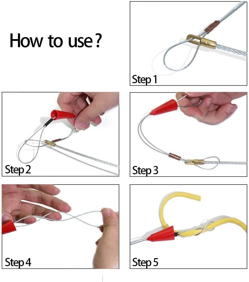 33' Fiberglass Running Electrical Wire Cable Pulling Fish Tape kit with 5 differ