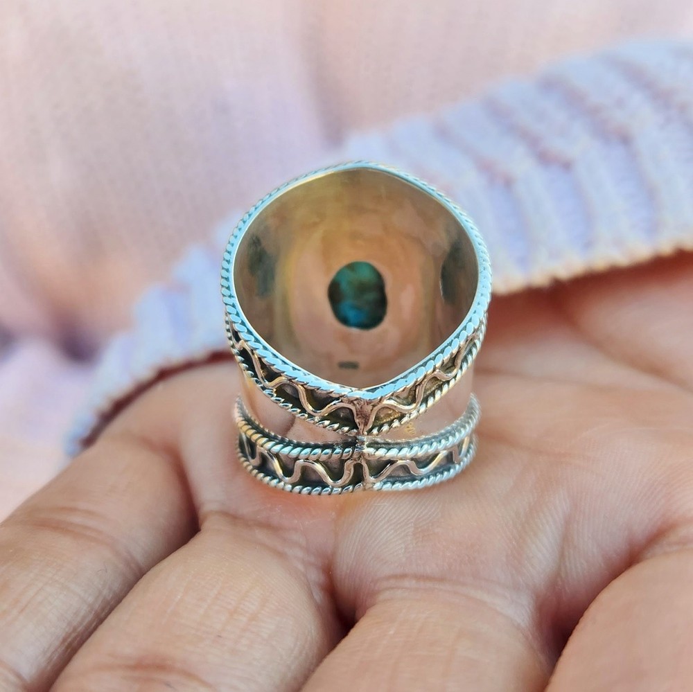 Genuine Turquoise Ring 925 Sterling Silver Boho Copper Turquoise Statement Ring