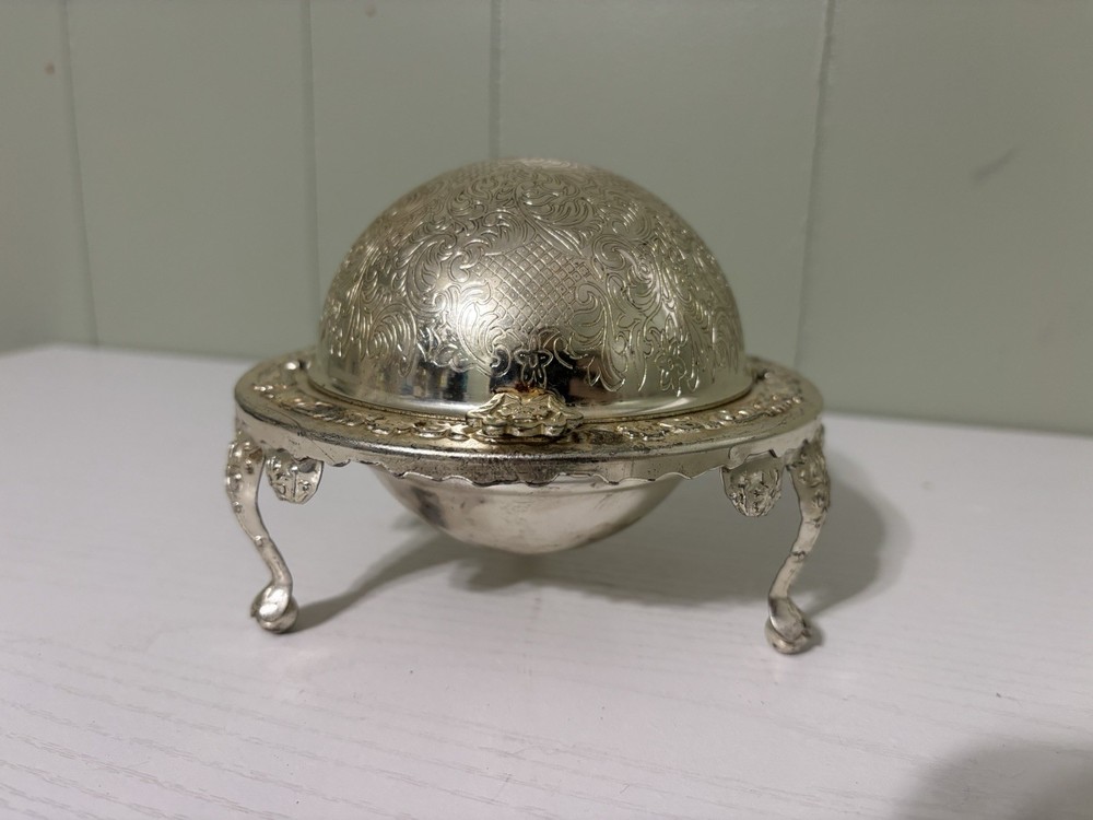 Vintage Silver Platred Cavier/Butter Container Queen Ann