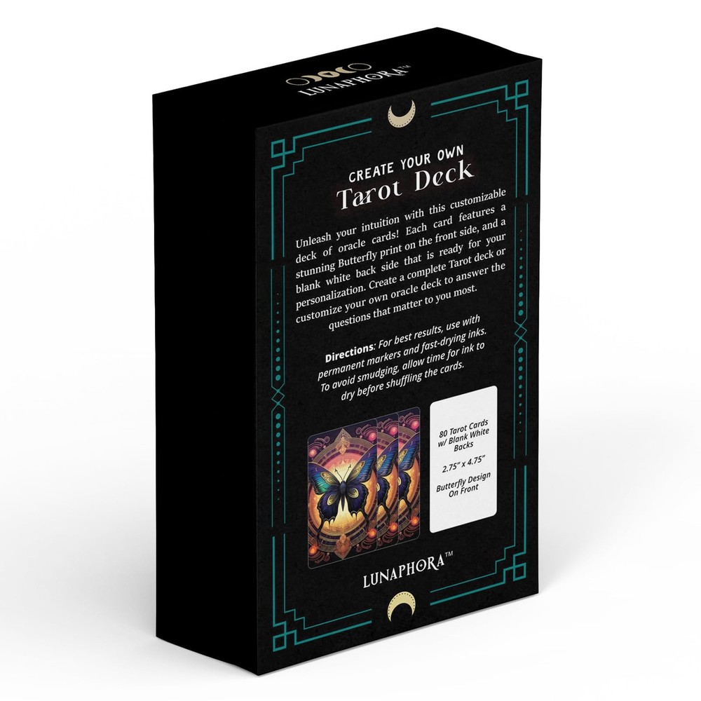 Lunaphora Blank Tarot Cards with Printed Back Design - 1 Deck, Multicolored