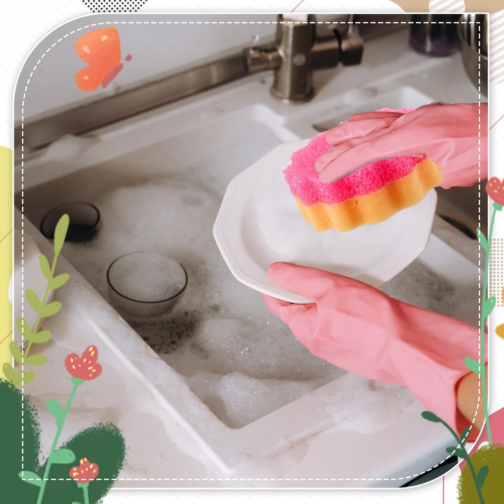 3 Pcs Dual Sided Scrub Sponge Multi Functional Cute Temperature Sensitive