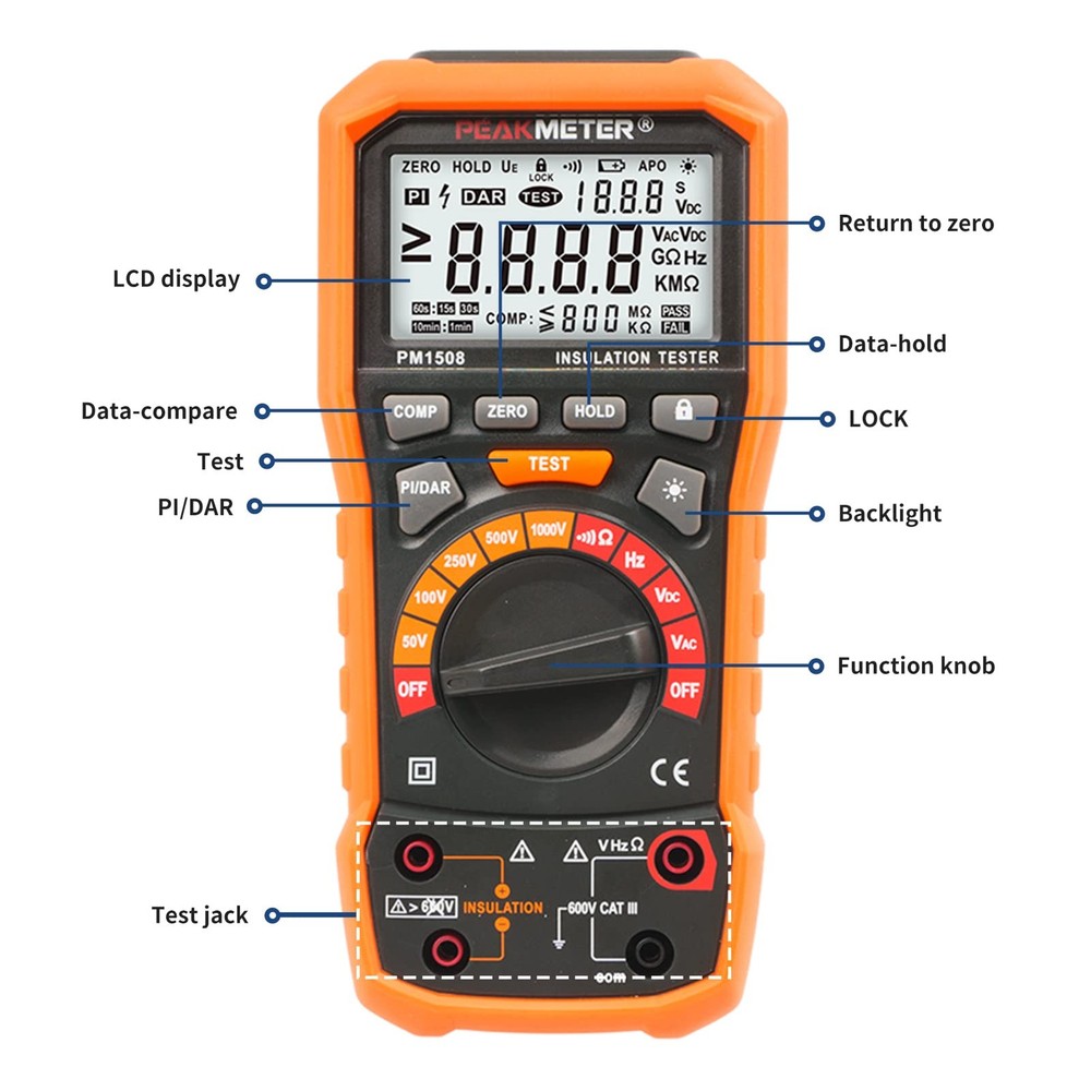 Digital Megohmmeter, Insulation Resistance Tester, orange+black