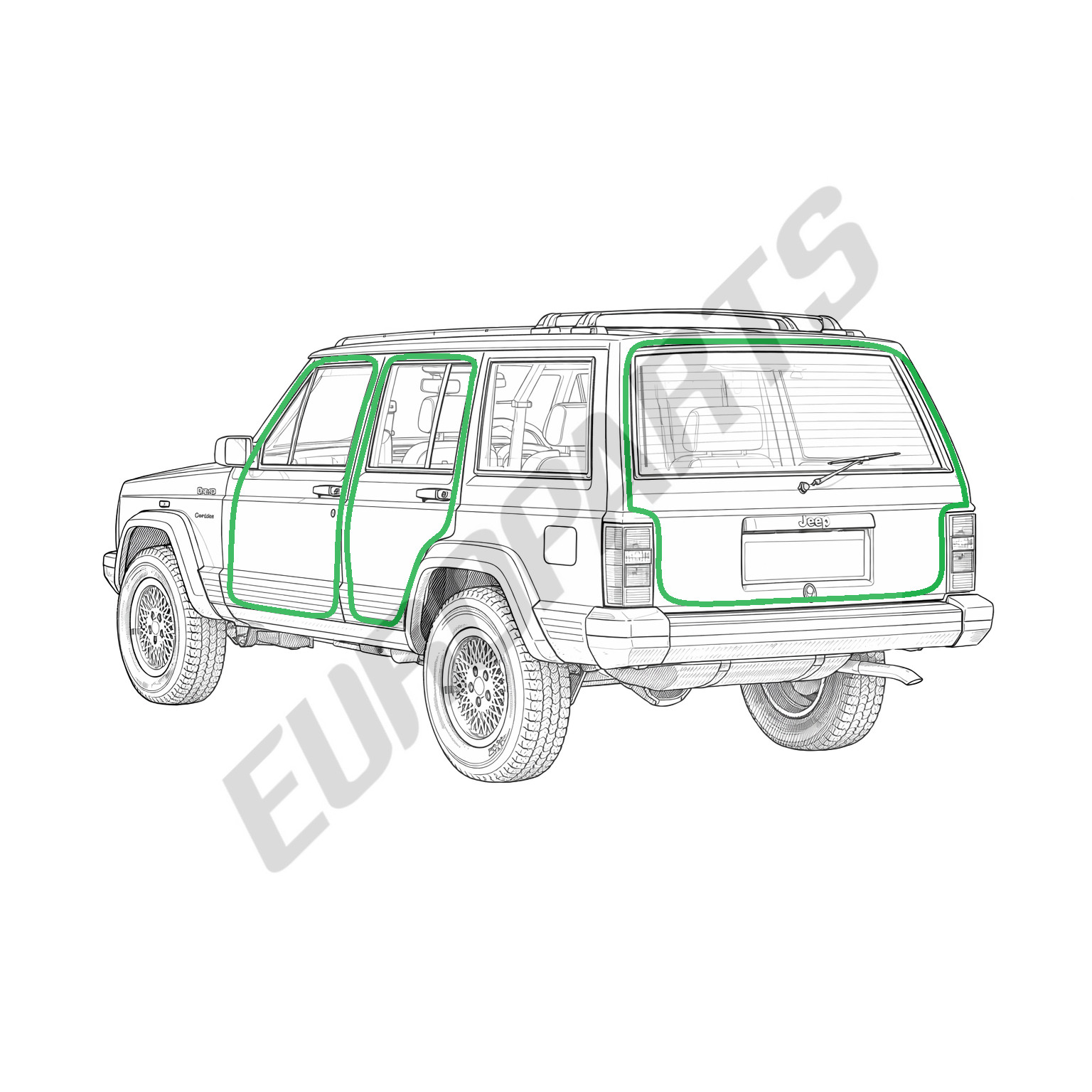 Jeep Cherokee XJ (1984-1996) 5-Piece Weatherstrip Seal Set for Doors & Liftgate