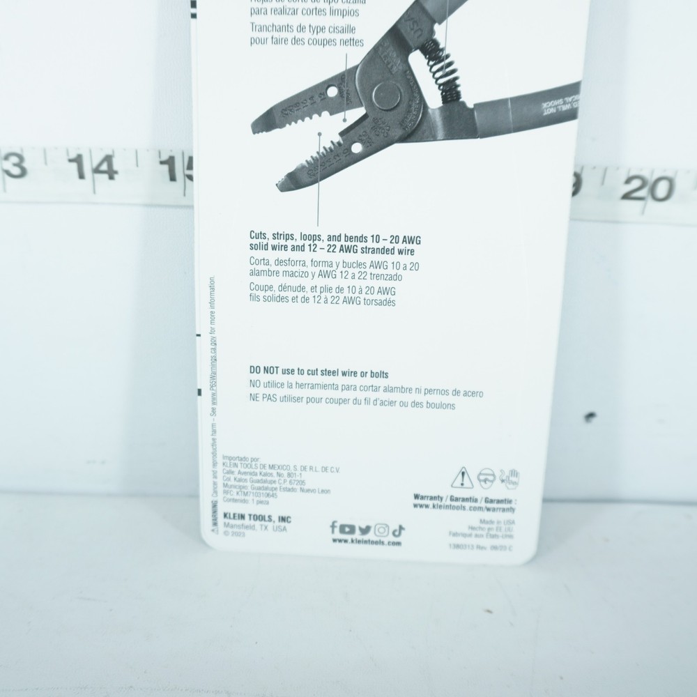 NEW - KLEIN TOOLS 1011 WIRE STRIPPER/CUTTER 10-20 SOLID, 12-22 AWG STRANDED