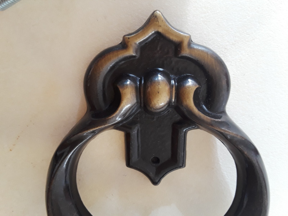 Two Antique Brass? Ornate Metal Drawer Cabinet Pull Knobs