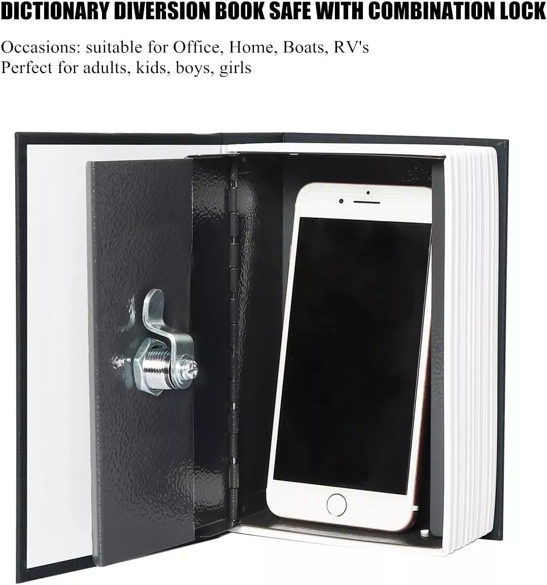 Safe Lock Box Book Vault with Key Metal Fire Proof Secret Money Hidden Gun Cash