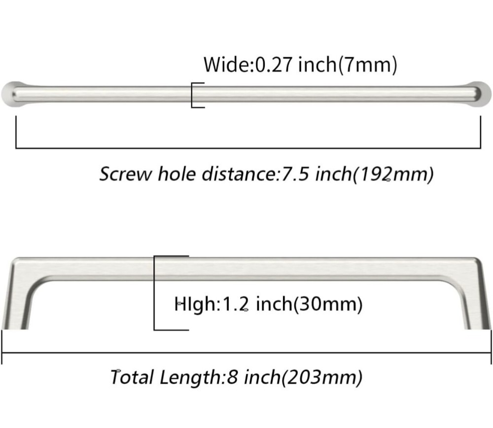 10 Pack 7.5 Inch Hole Centers Solid Cabinet Handles Brushed Nickel Drawer Pulls