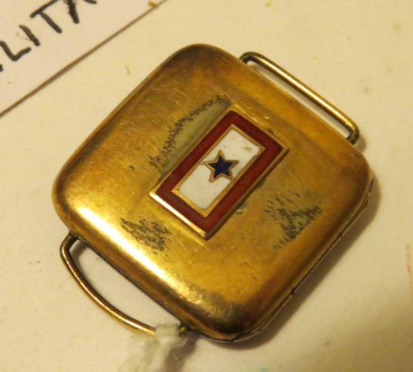 Vintage WWII Gold-Plate Service Flag Photo Locket Slide w/ Enamel Blue Star