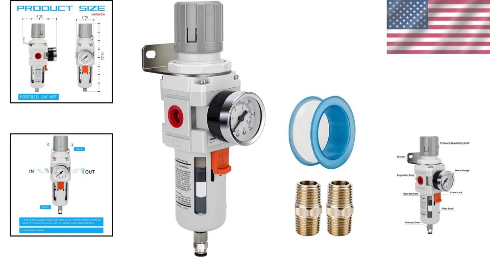 3/4" NPT Compressed Air Filter & Regulator Combo