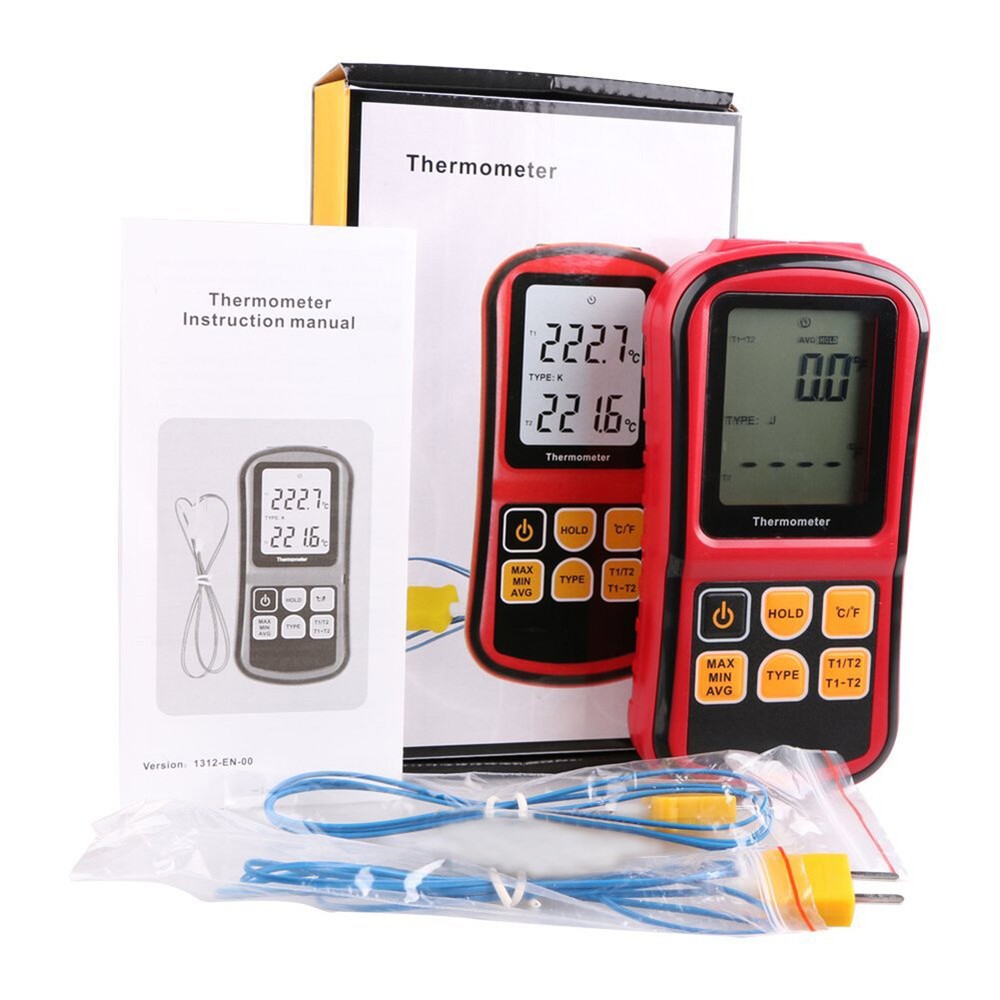Digital LCD Dual Two 2 K-Type Channel Thermometer Thermocouple Sensor Meter