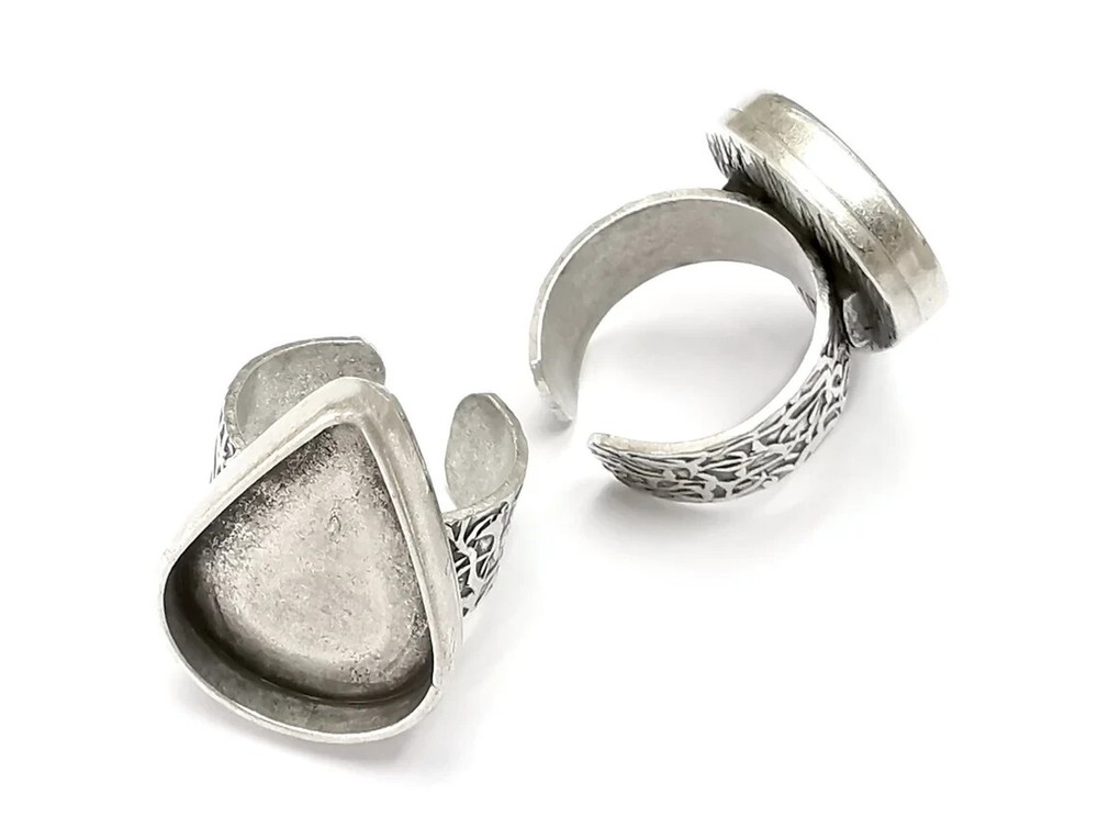 Drop Ring, Ring Blank Setting, Cabochon Mounting, Adjustable Resin Base Bezels