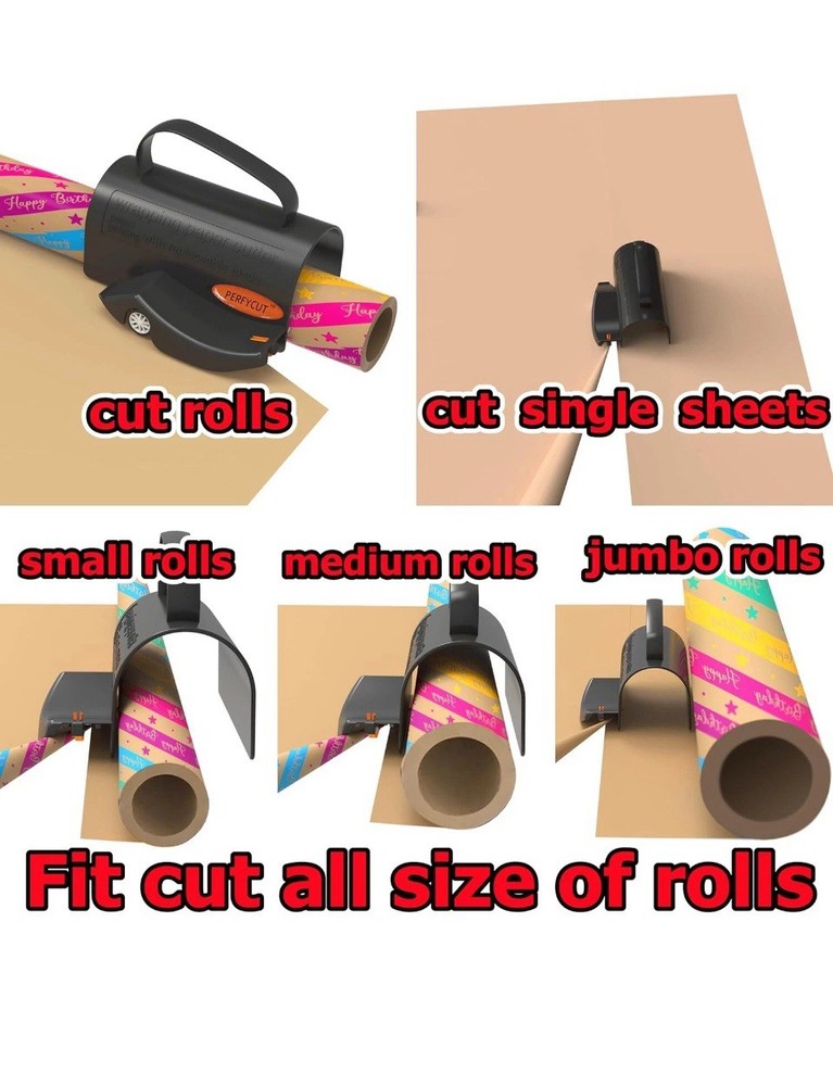 Wrapping Paper Cutter with 3 Replaceable Blade Sets for All Occasion Black