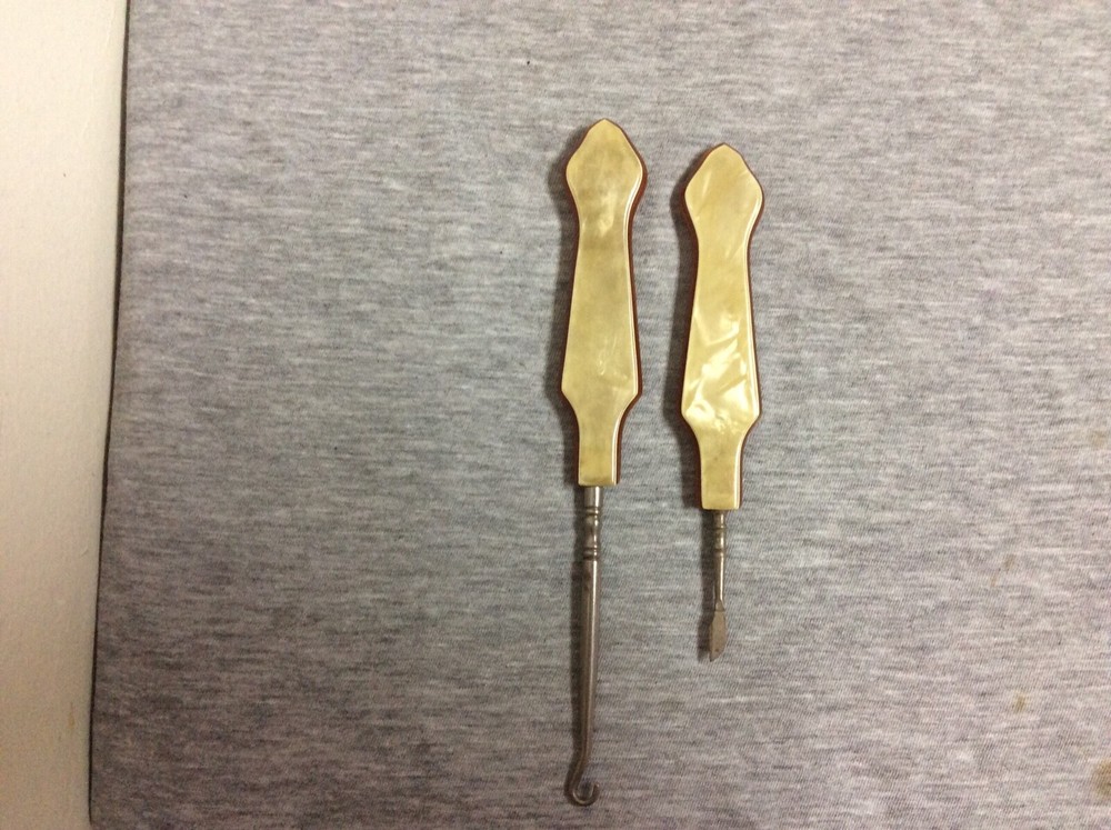 Vintage Bakelite & MOP Button Hook & Cuticle Grooming Tool