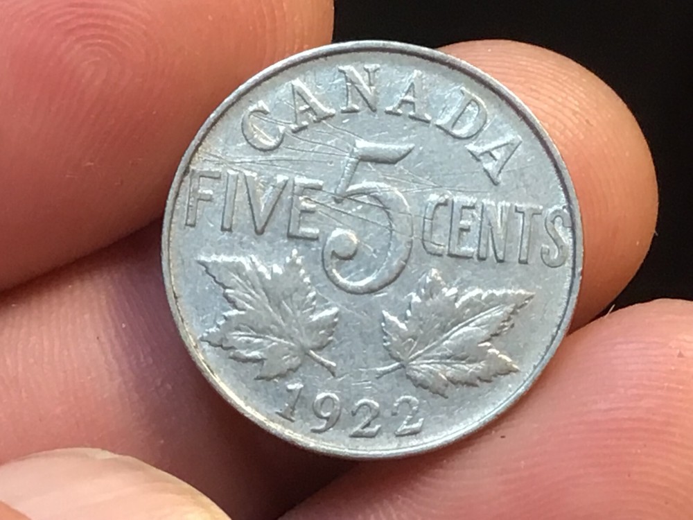 1922 Canadian Five Cent, Penny, Canada Nickel