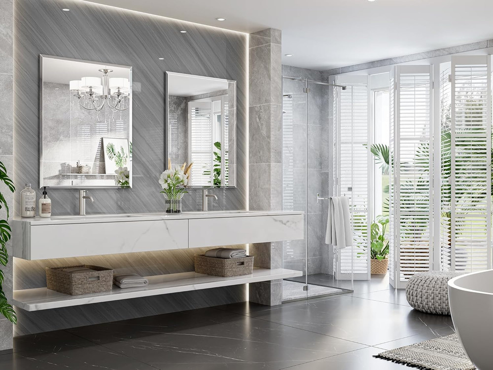 Frameless Beveled Bathroom Mirror 30"x36" - Versatile Wall Mount Design