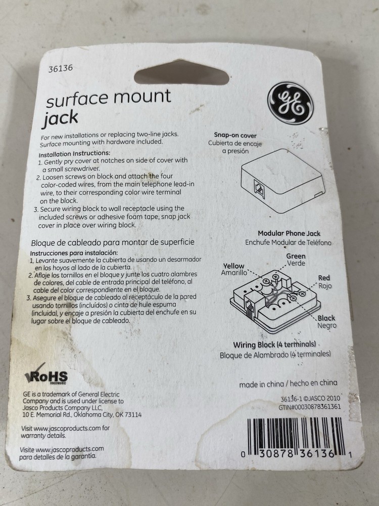 GE Surface Mount Jack for Phone - 76136 White
