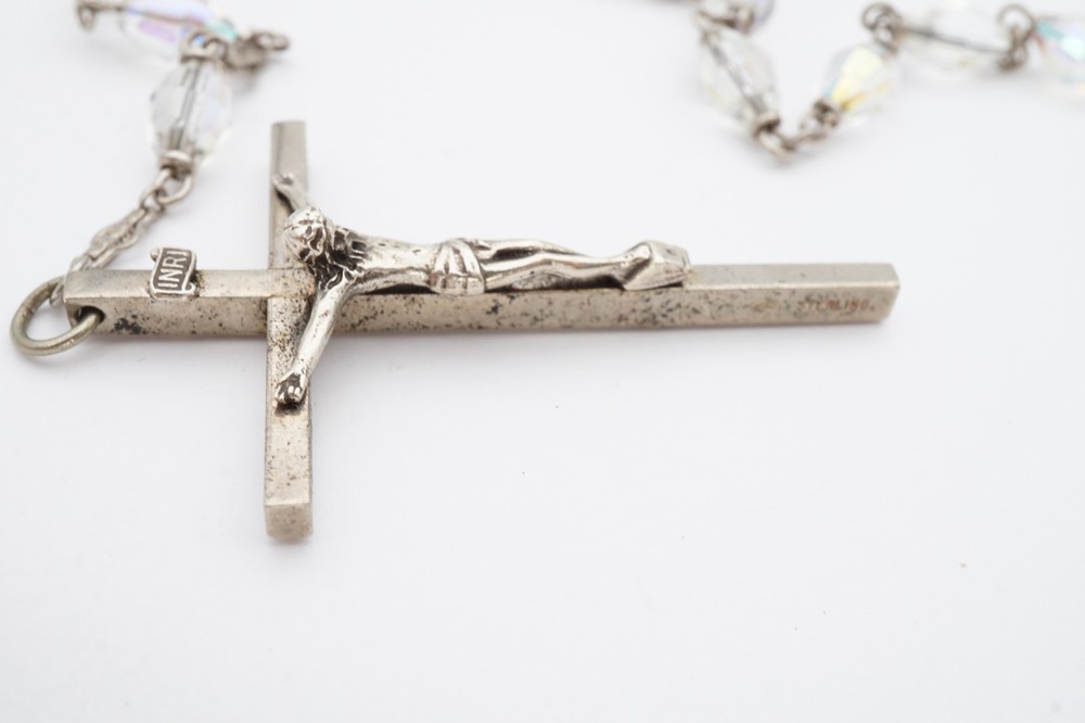 Vintage Sterling Silver 925 Rosary Crystal Beads 40"