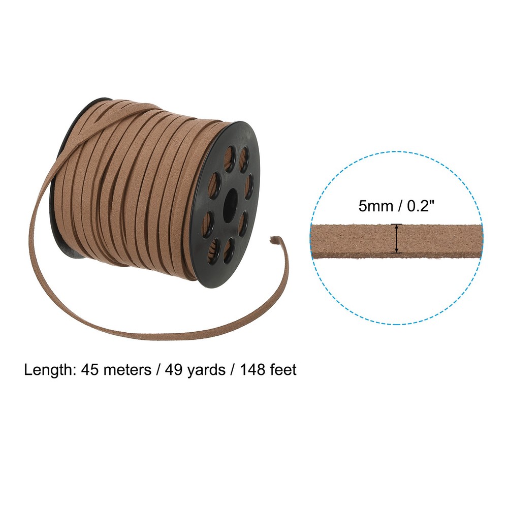 Suede Lanyard String with Roll Spool 50 Yard, Flat Microfiber Cord, Light Brown