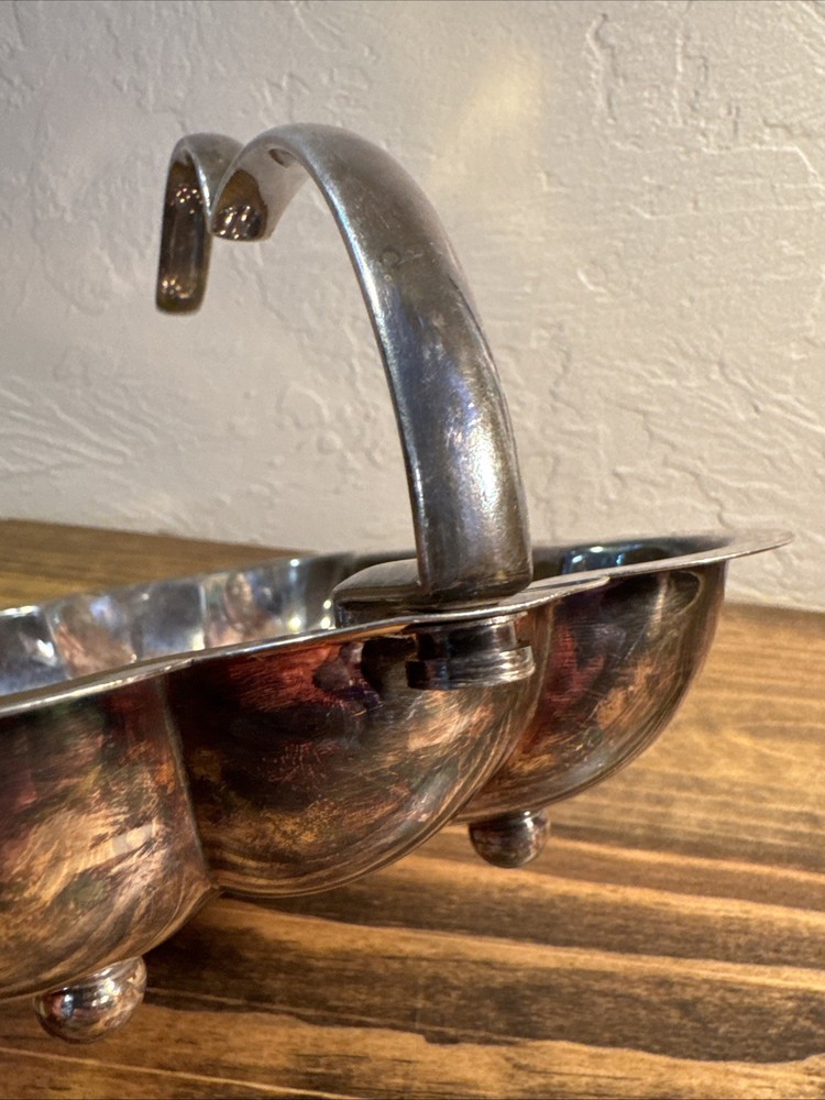 Vintage Silver Plate Candy Dish Scalloped Rectangular with Free Form Handle