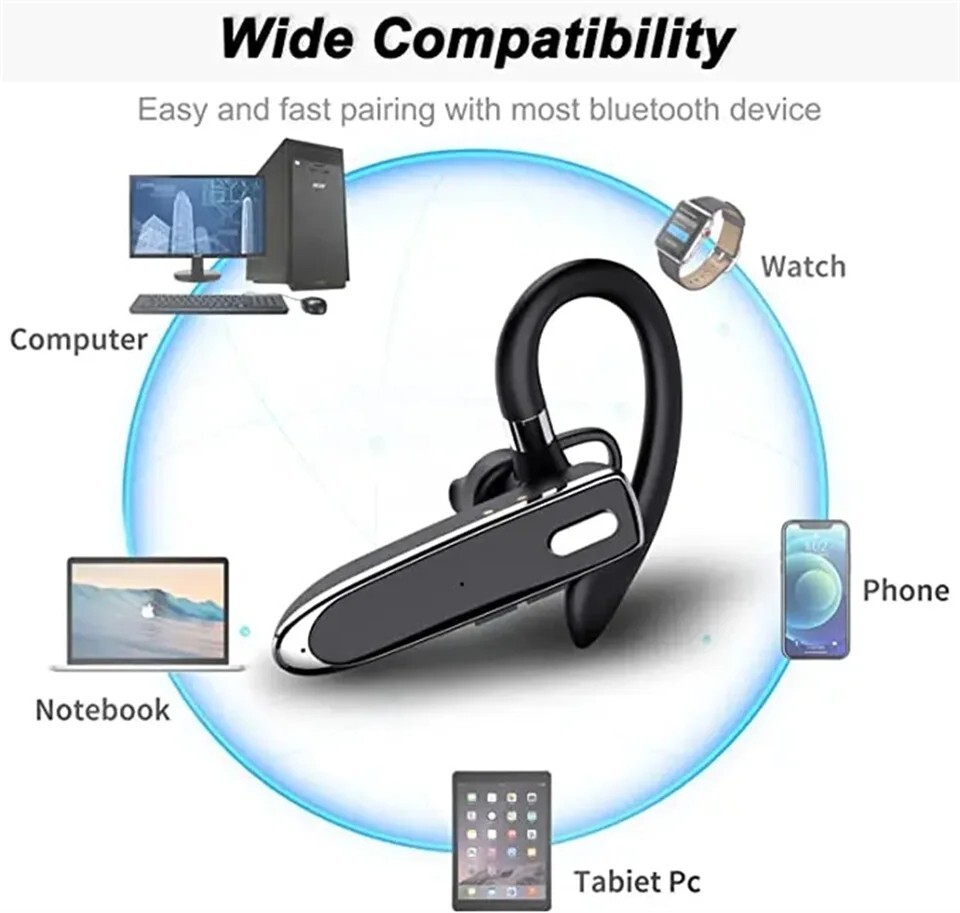 Wireless Bluetooth Headset Rechargeable With Voice Command Noise Cancelling Mic