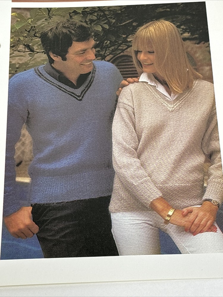 V Necked His & Hers Sweaters Knitting Pattern Card