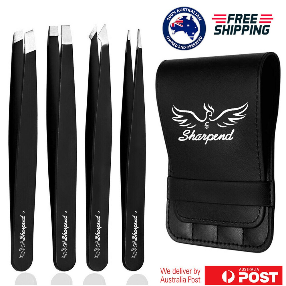 Professional Eyebrow Tweezers Set Plucker Puller Slanted Pointed Tip Manicure