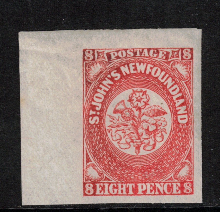 Newfoundland #8 Extra Fine Mint Original Gum Hinged Upper Left Margin Single