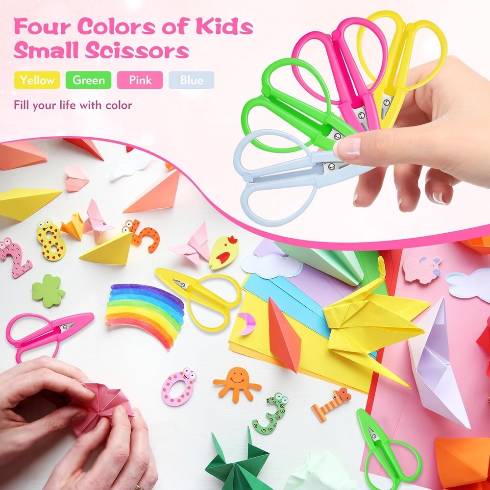 4 Pack Mini Scissors - Small Sharp Scissors All Purpose with Cover Tiny Detail S