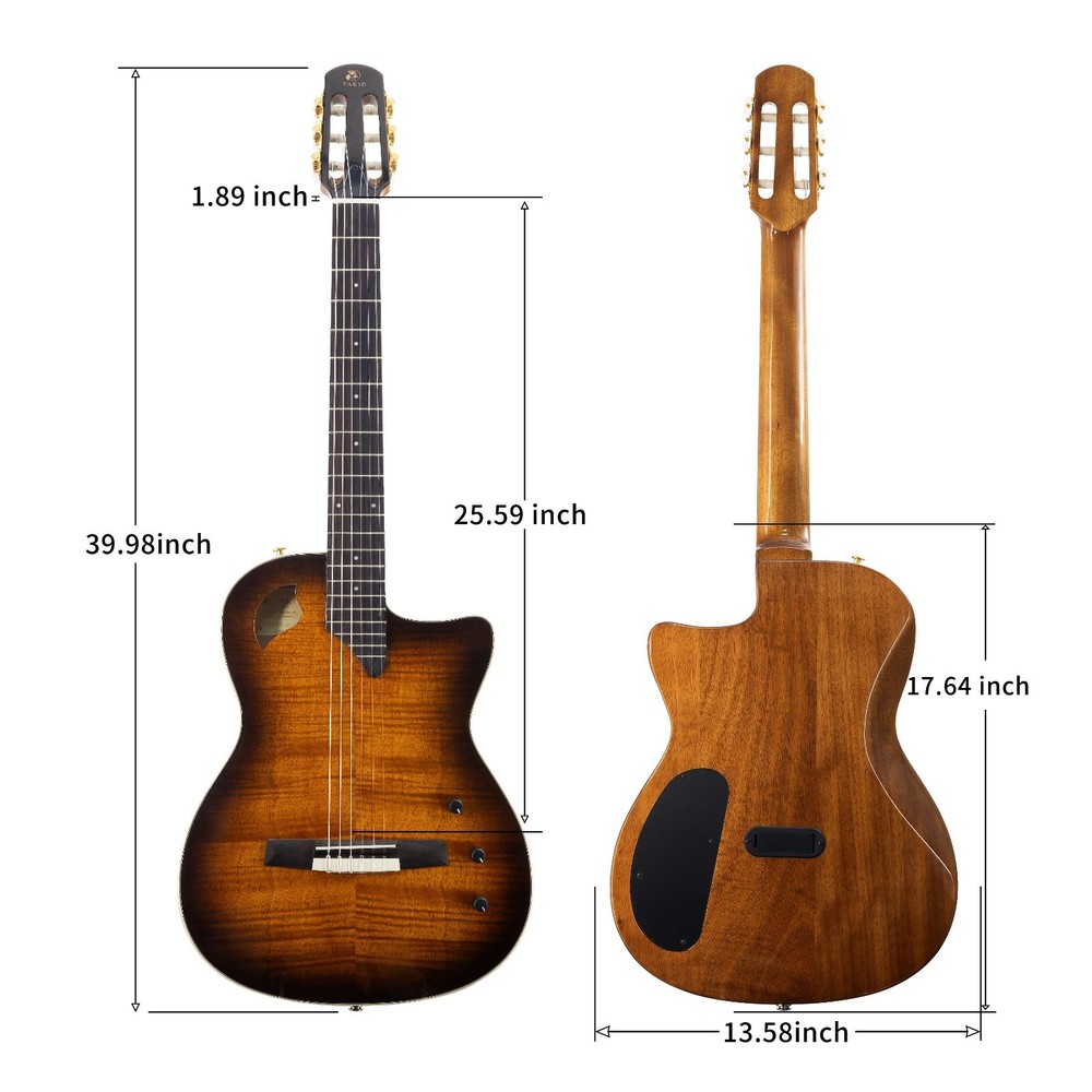 Silent Classical Guitar, Solid Flame Mahogany top Solid Mahogany Body, 22 Frets