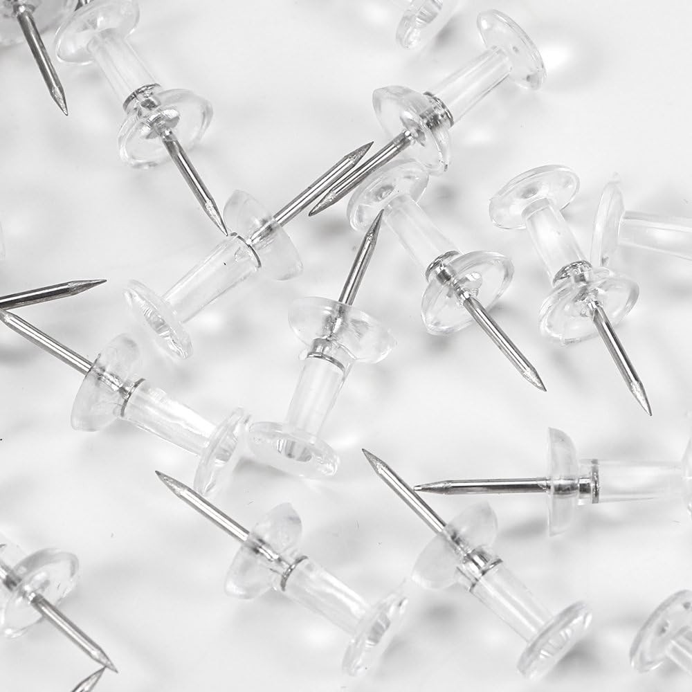 Push Pins 600 Count - Clear Thumb Tacks with Reusable Container for Storage