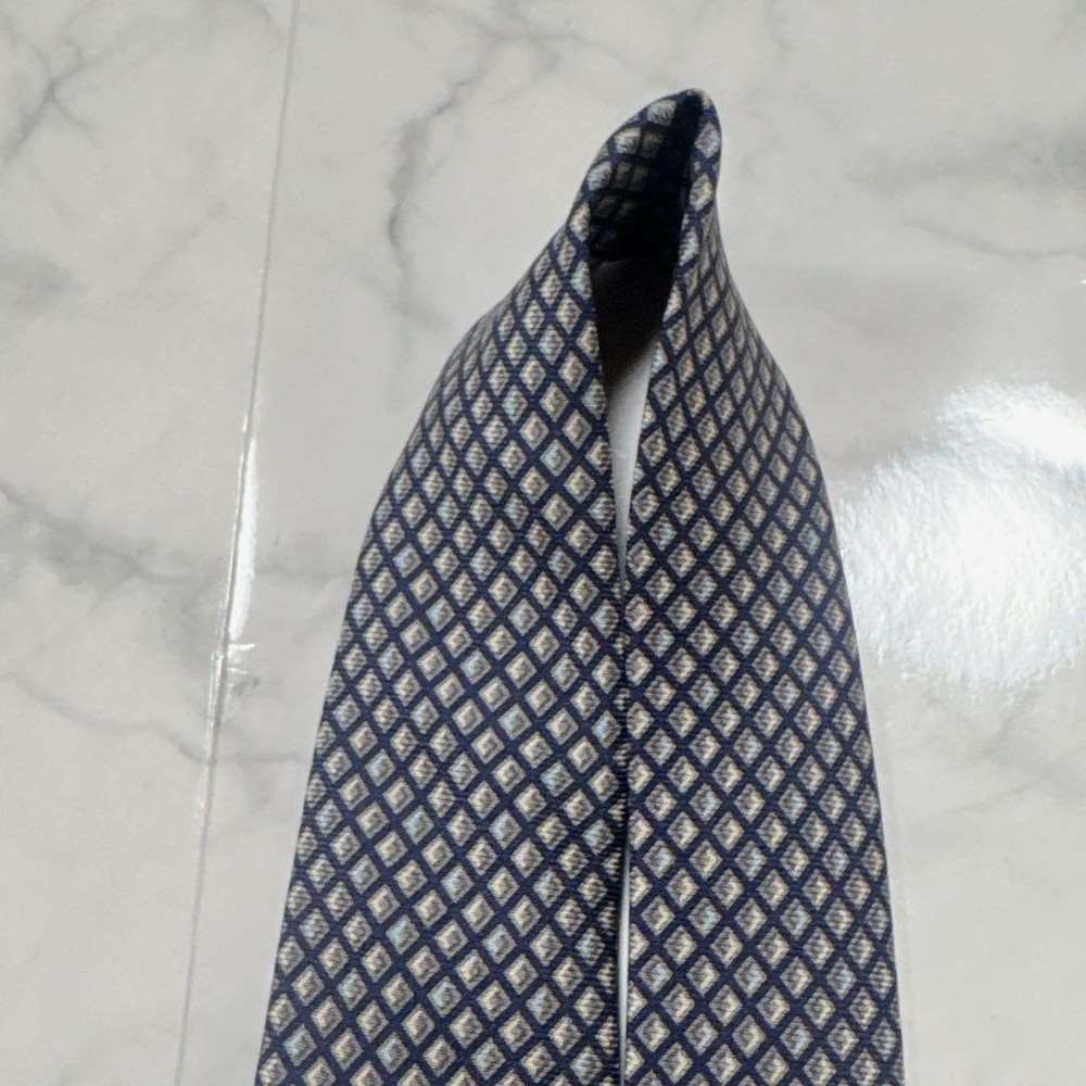 HERMES Square Pattern Tie Navy Gray with Box